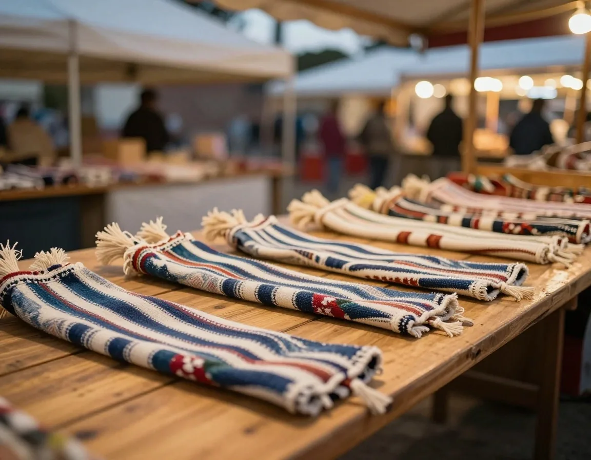 Detalle de tejidos andinos en una feria del norte argentino