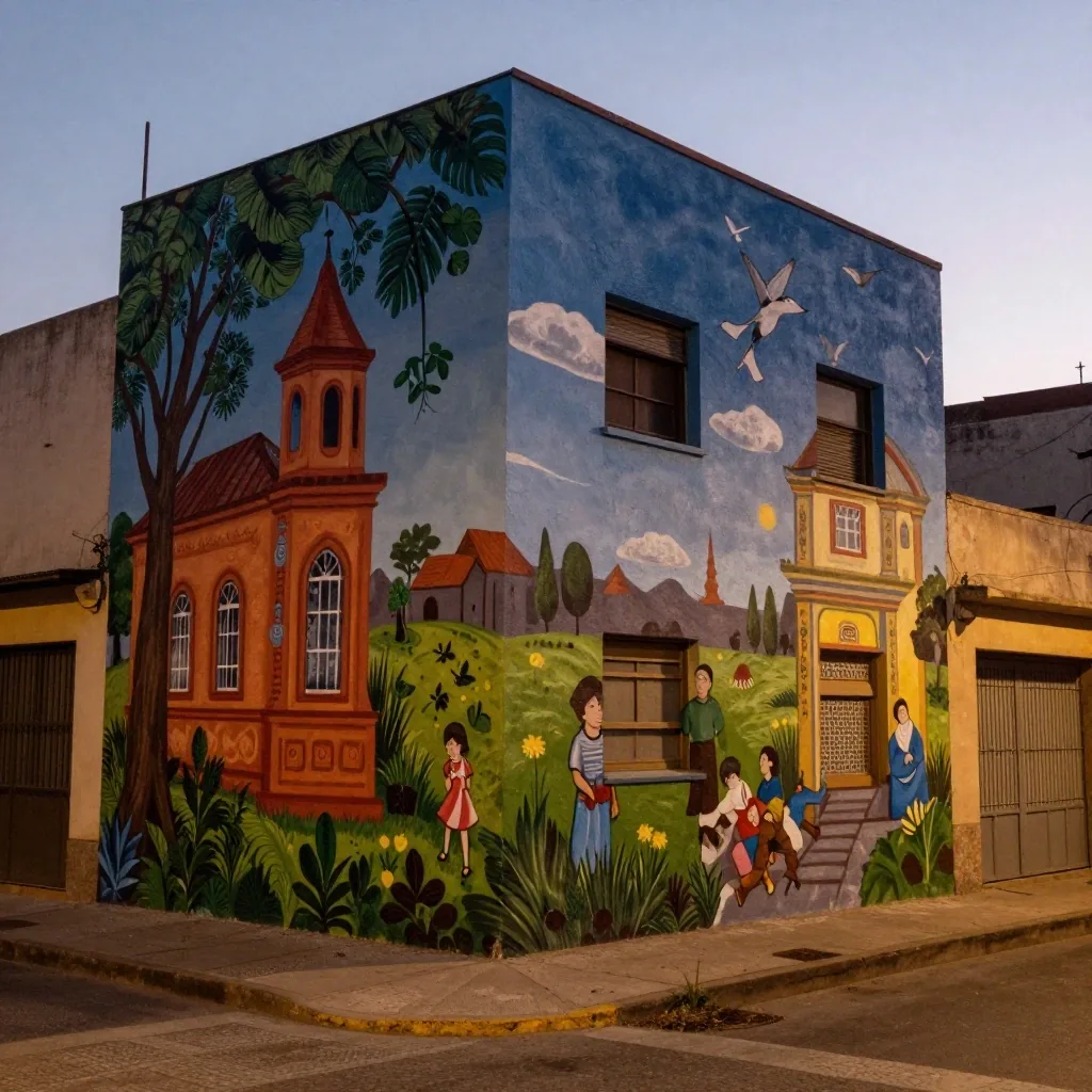 Vecinos pintando un mural comunitario en Mataderos