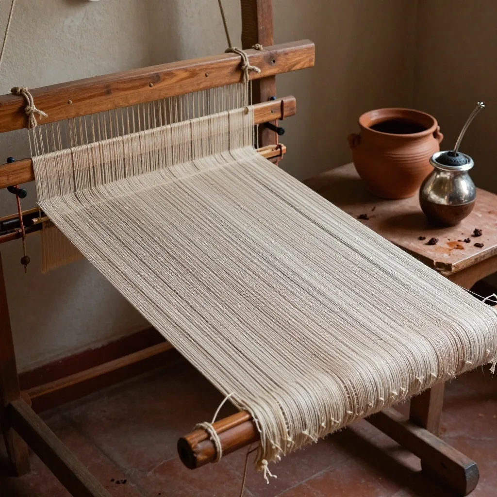 Manos de artesana tejiendo en telar criollo en taller