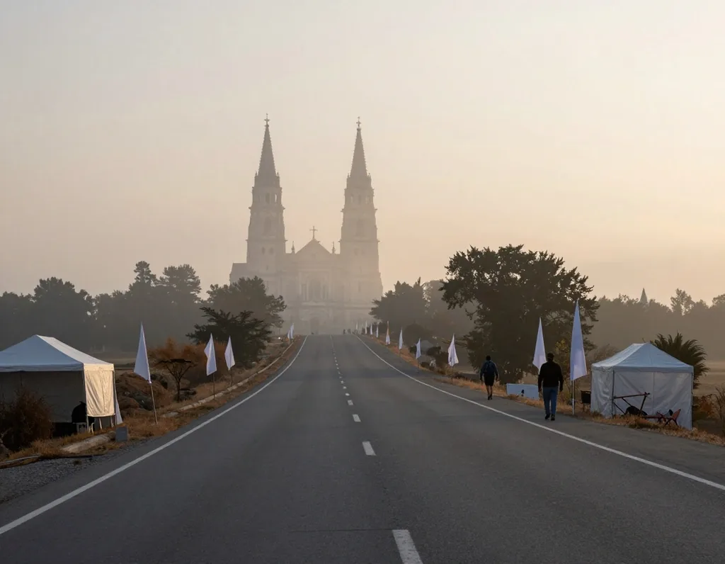 Peregrinación a Luján con caminantes y banderas
