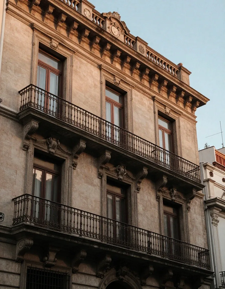 Detalle de ornamentos de fachada histórica porteña