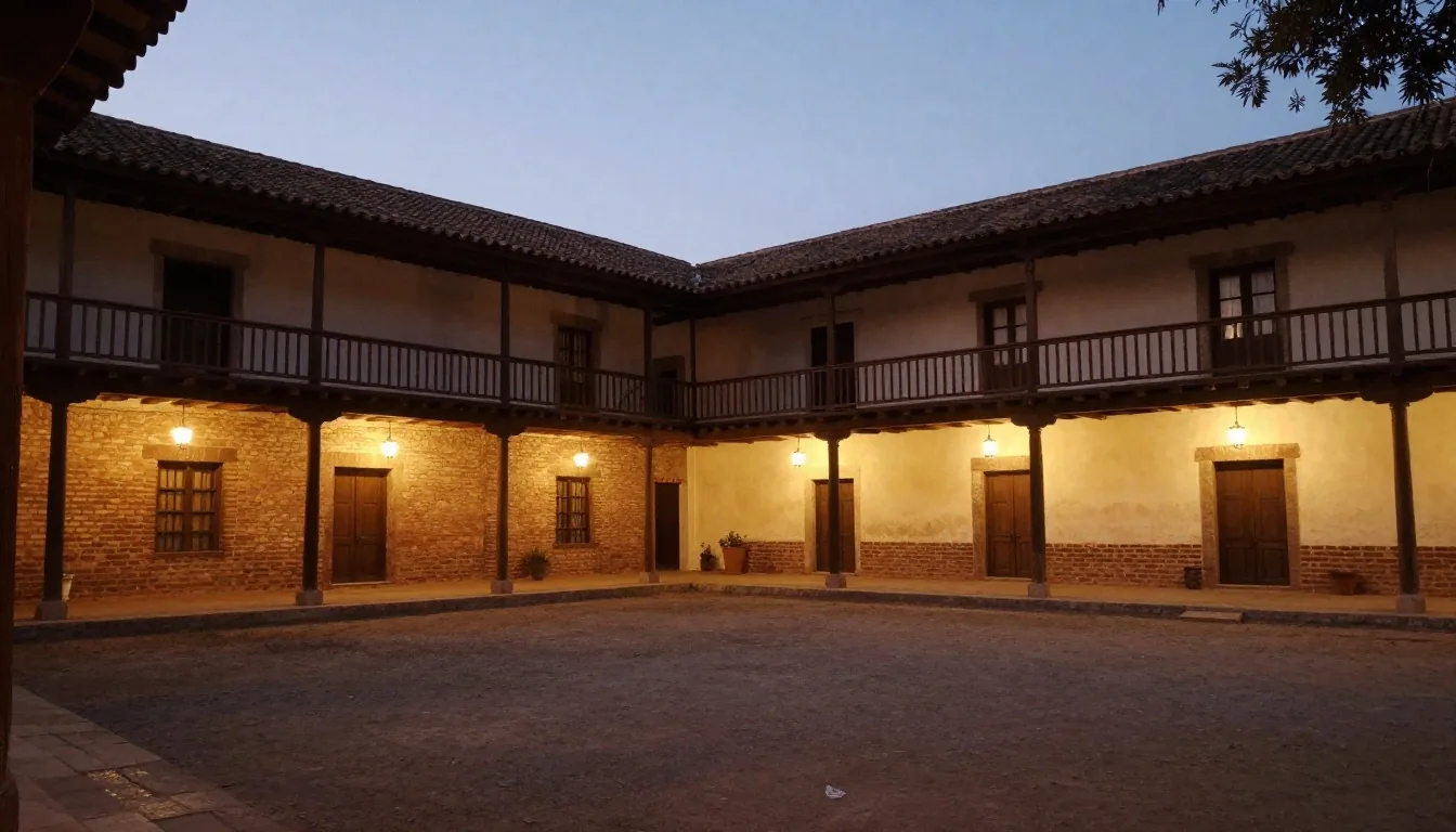 Patio de estancia histórica al anochecer