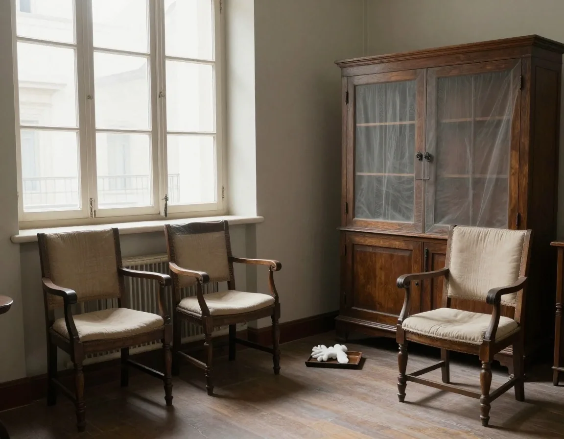 Reserva de museo con muebles históricos y guantes de algodón